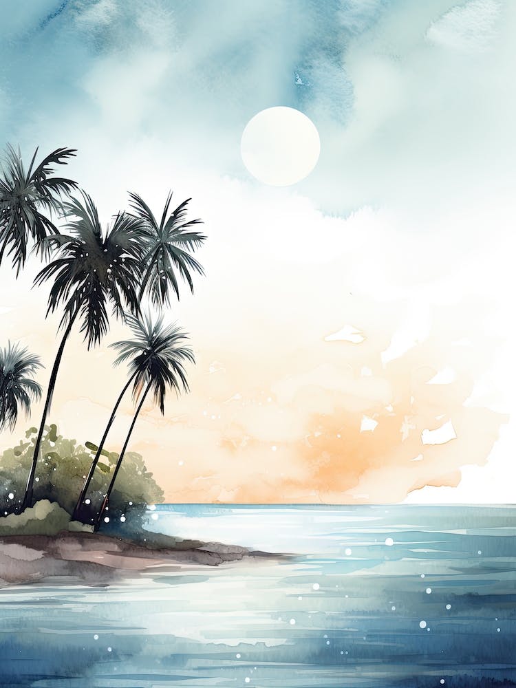 Watercolour Of Ka Anapali Beach   Maui Hawaii Usa 0