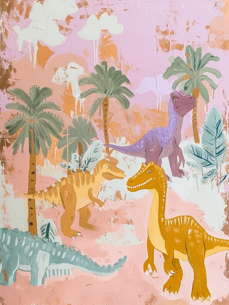 Dinosaurs Exploring Muted Pastels 1