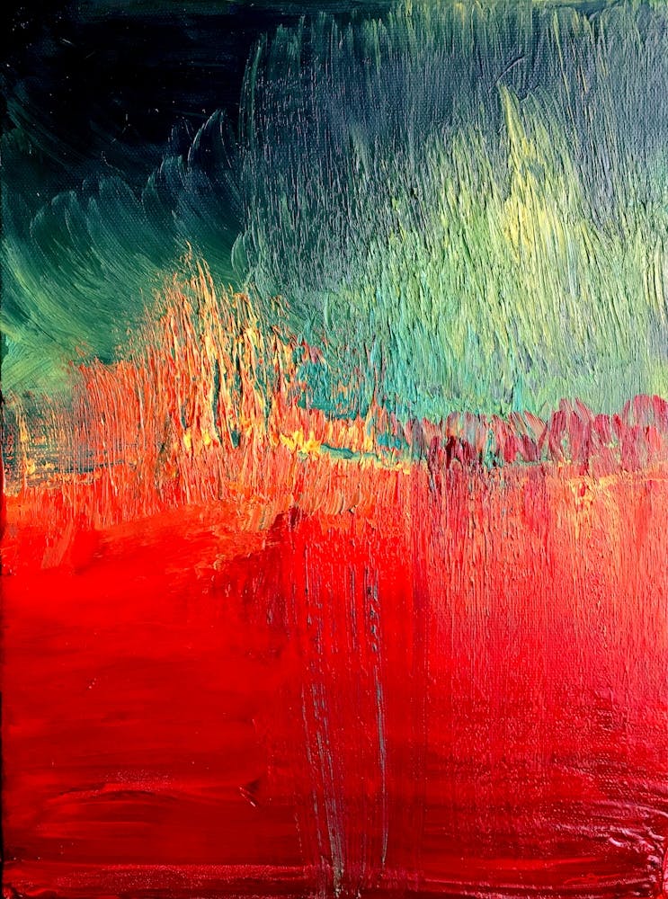 Red and Green Abstract, Oil Painting on Canvas