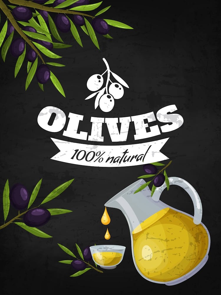 Olives On A Chalkboard - olives poster, kitchen wall art