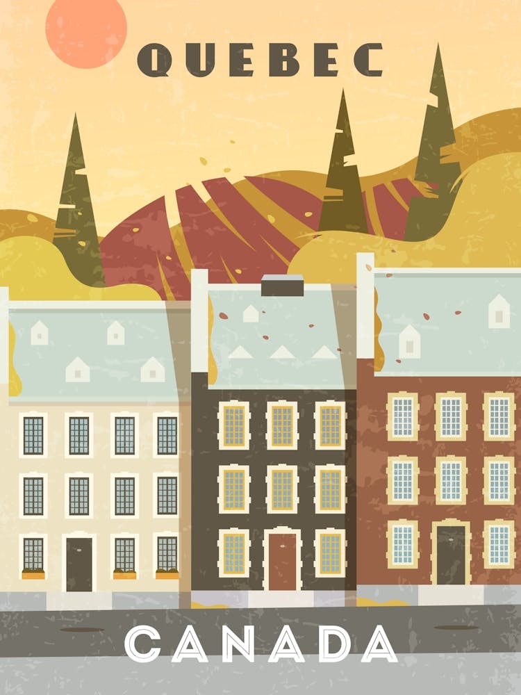 Quebec, Canada — Retro travel minimalist poster
