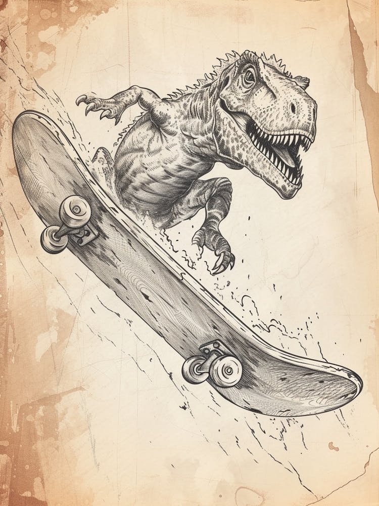 Vintage Dimetrodon Dinosaur On A Skateboard  3