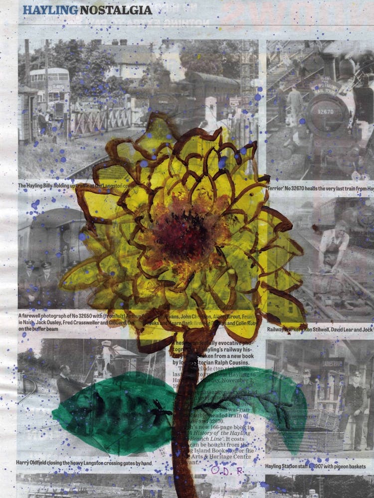 Sonnenblumen auf Zeitung, gemalt von Little Artist O.D.R