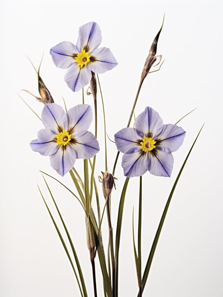 Pressed Wildflower Botanical Art Blue Eyed Grass 3