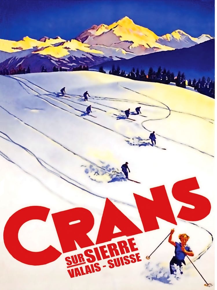 Skiing In Crans, Vintage Travel Poster