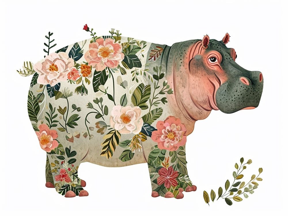 Petit Hippopotame Floral 1