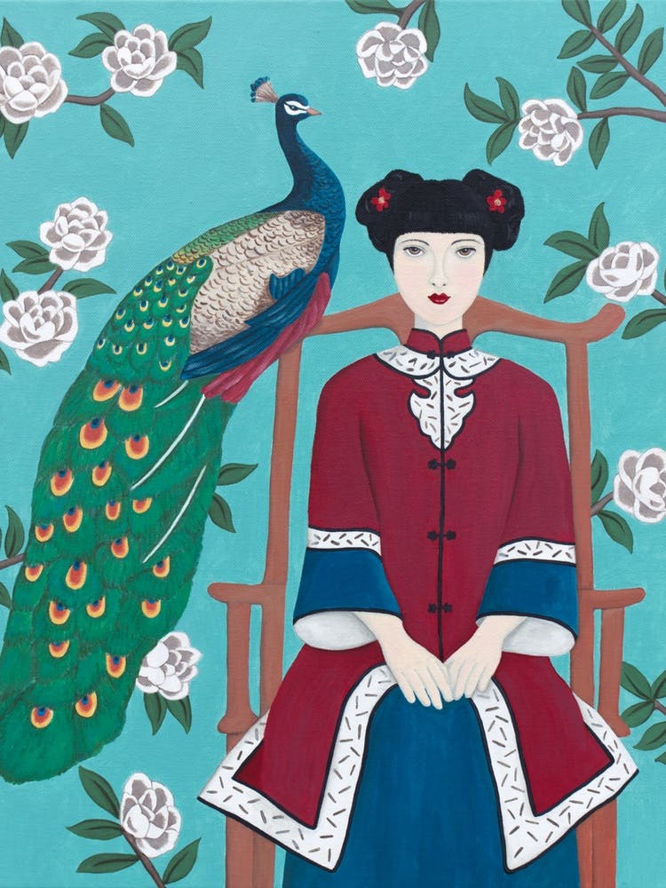 Chinese Woman And Peacock