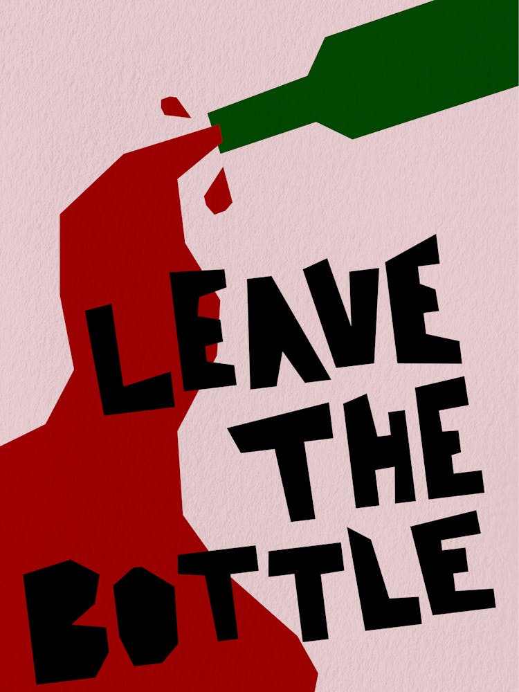 Leave The Bottle Wine Bar Cart Art Red and Green