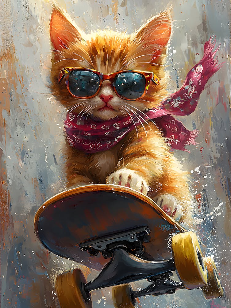 Cool Cat Riding Skateboard 2
