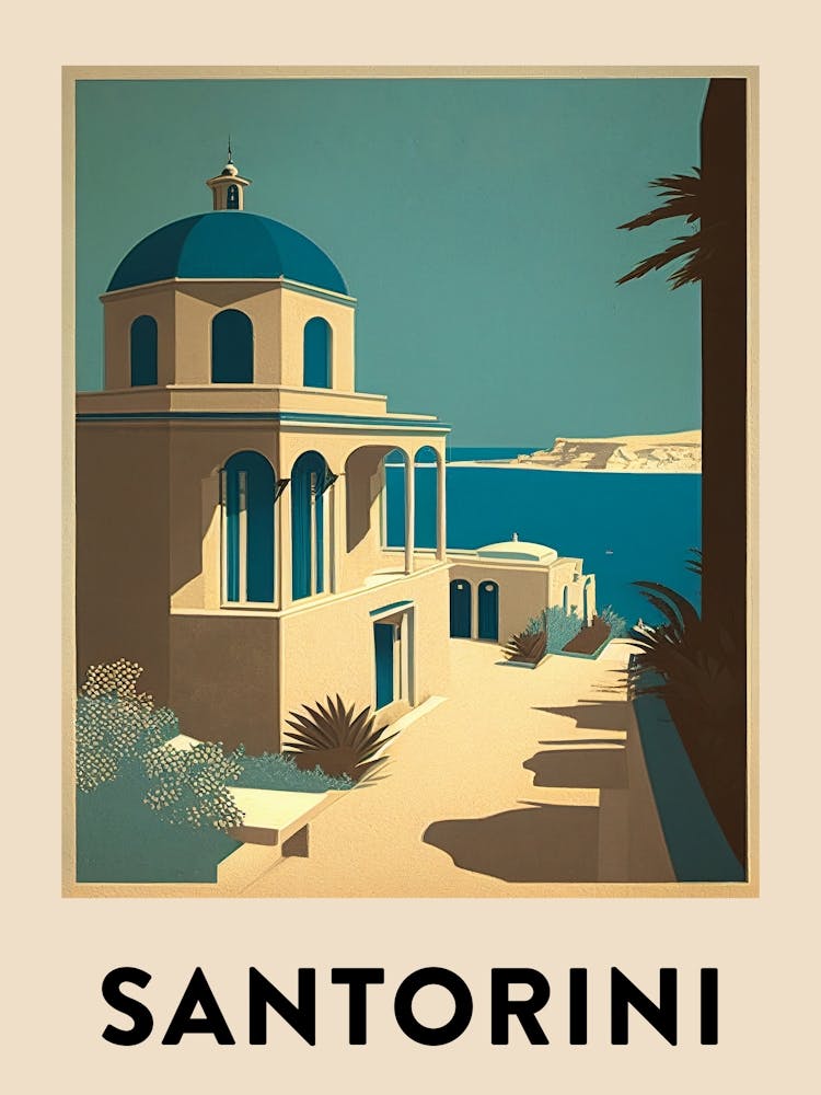 Santorini 4 Vintage Travel Poster