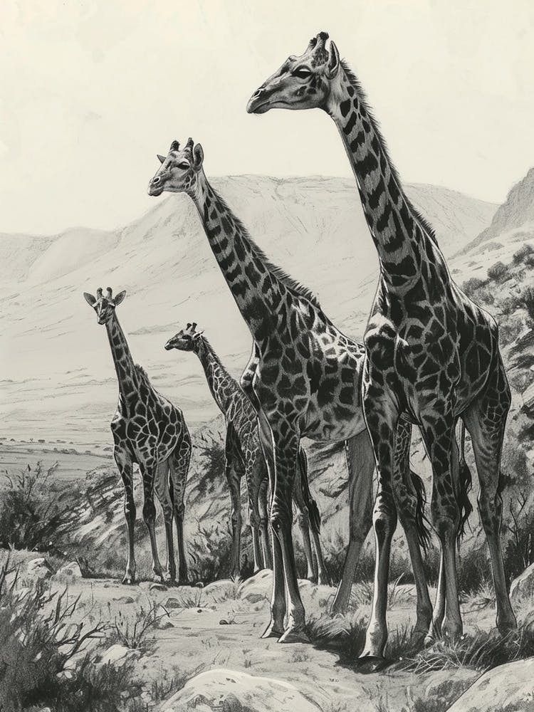 Herd Of Giraffe Pencil Portrait 3