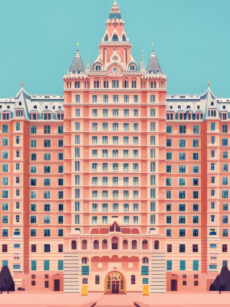 Grand Hotel Pink Peach Spring Special Royal Political Building European Architecture