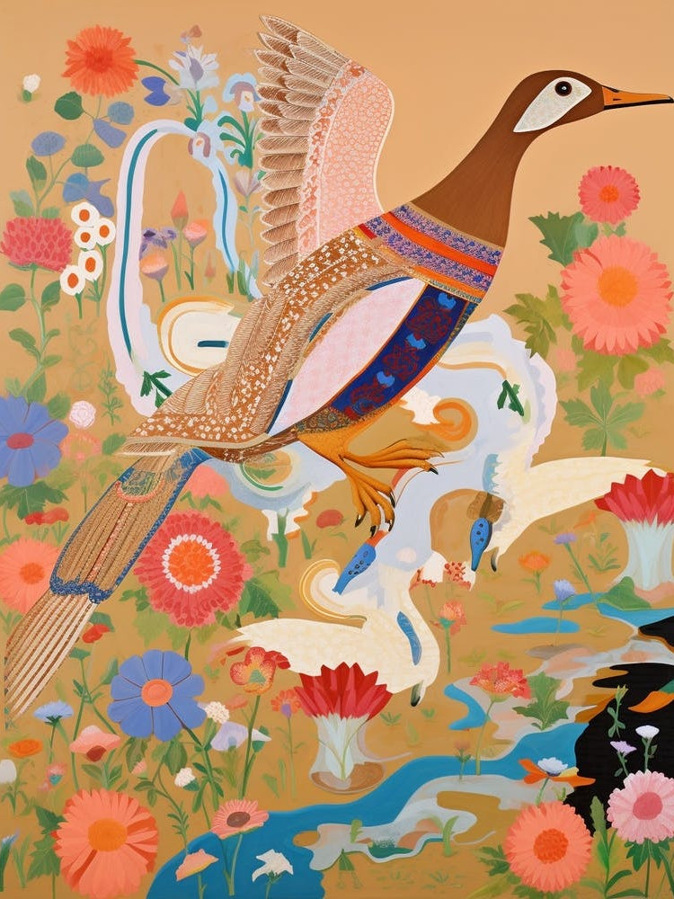 Maximalist Bird Painting Canvasback