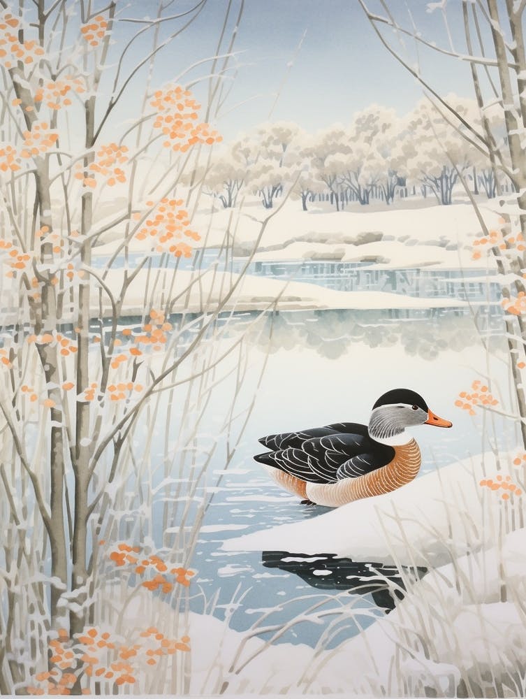 Winter Bird Painting Mallard Duck 4