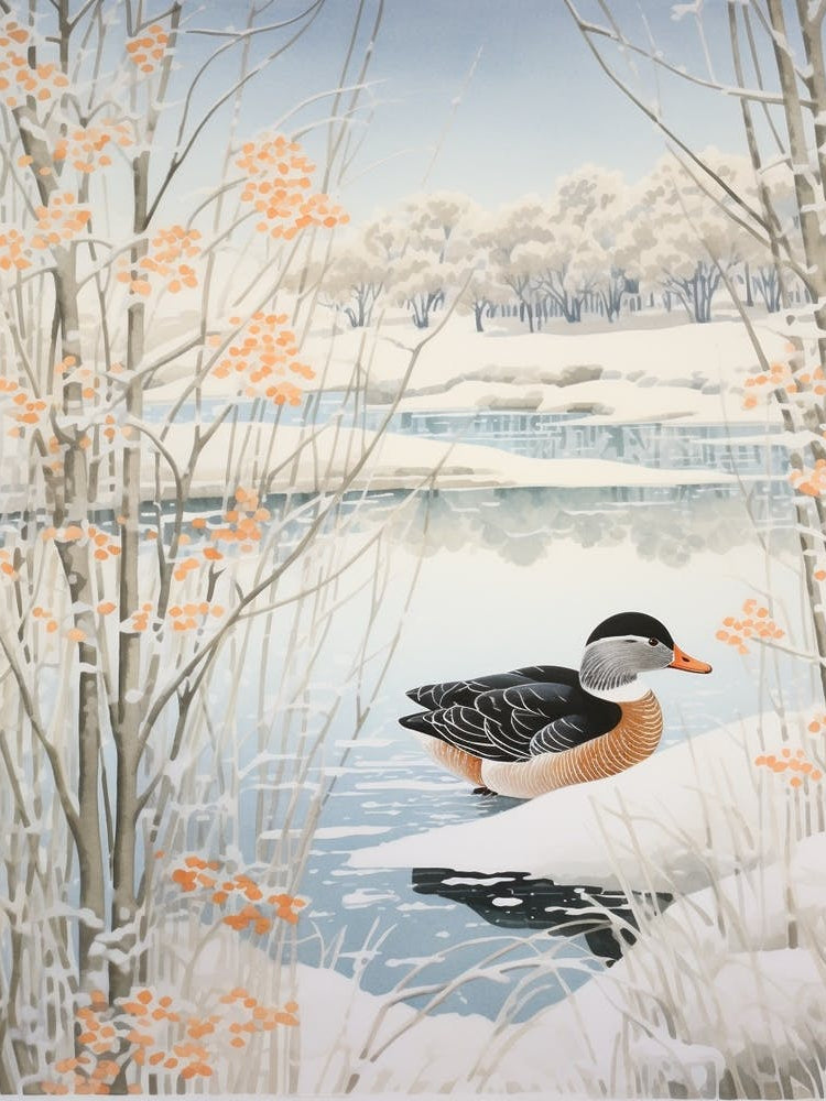 Winter Bird Painting Mallard Duck 4