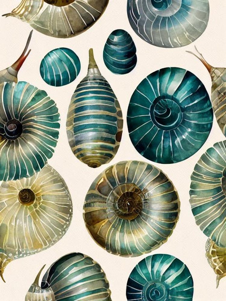 Sea Snails Vintage Graphic Watercolour
