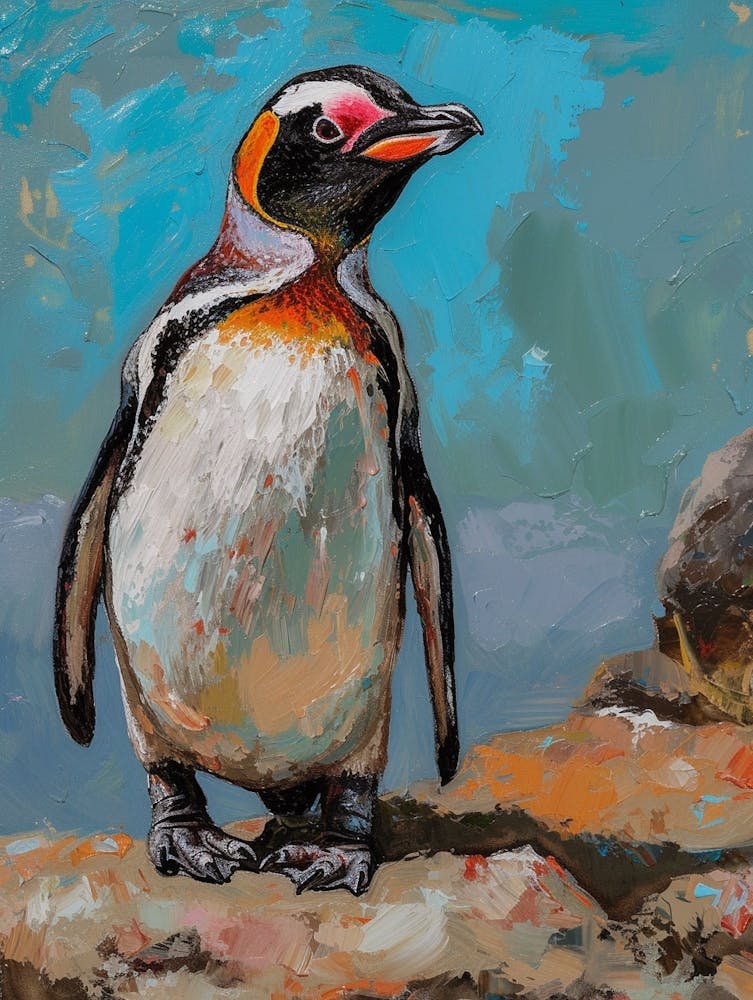 African Penguin Zavodovski Island Oil Painting 3