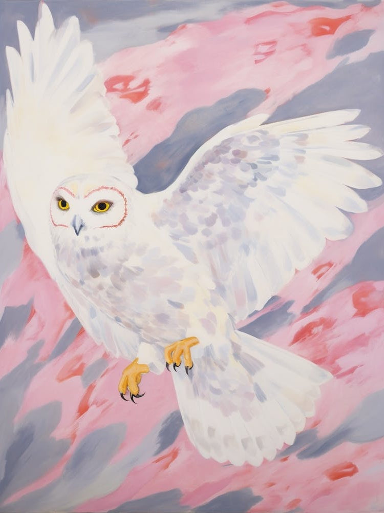 Pink Ethereal Bird Painting Snowy Owl 2