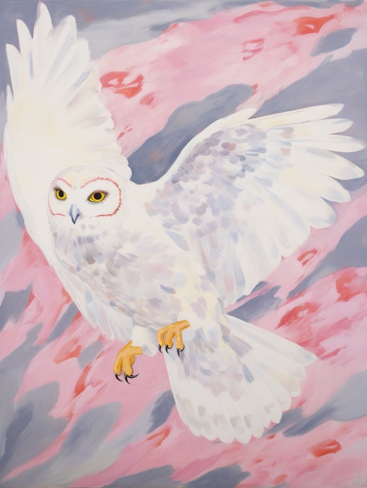 Pink Ethereal Bird Painting Snowy Owl 2