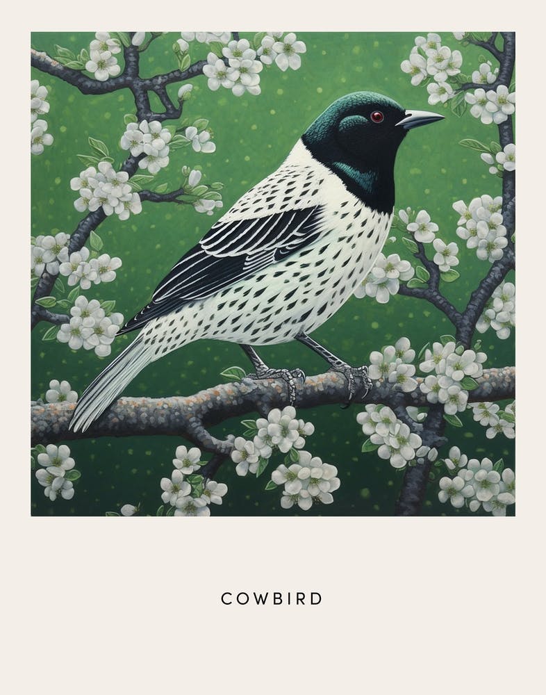 Ohara Koson Inspired Bird Painting Cowbird 4 Poster