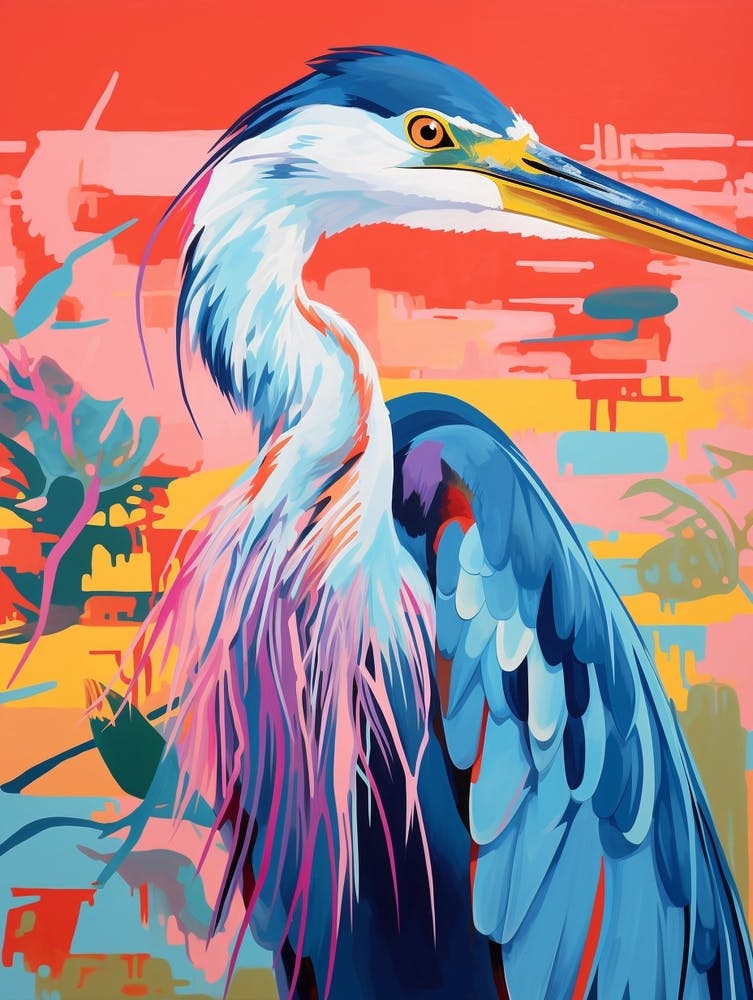 Colourful Bird Painting Great Blue Heron 8