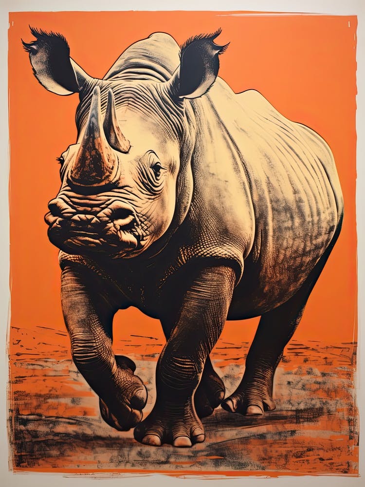 Schwarzes Nashorn, Holzschnitt Tierzeichnung 1