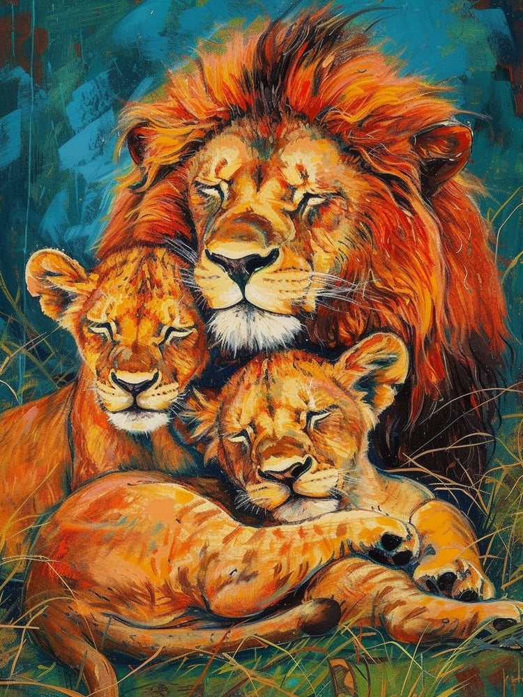 Masai Lion Family Bonding Fauvist Painting 1