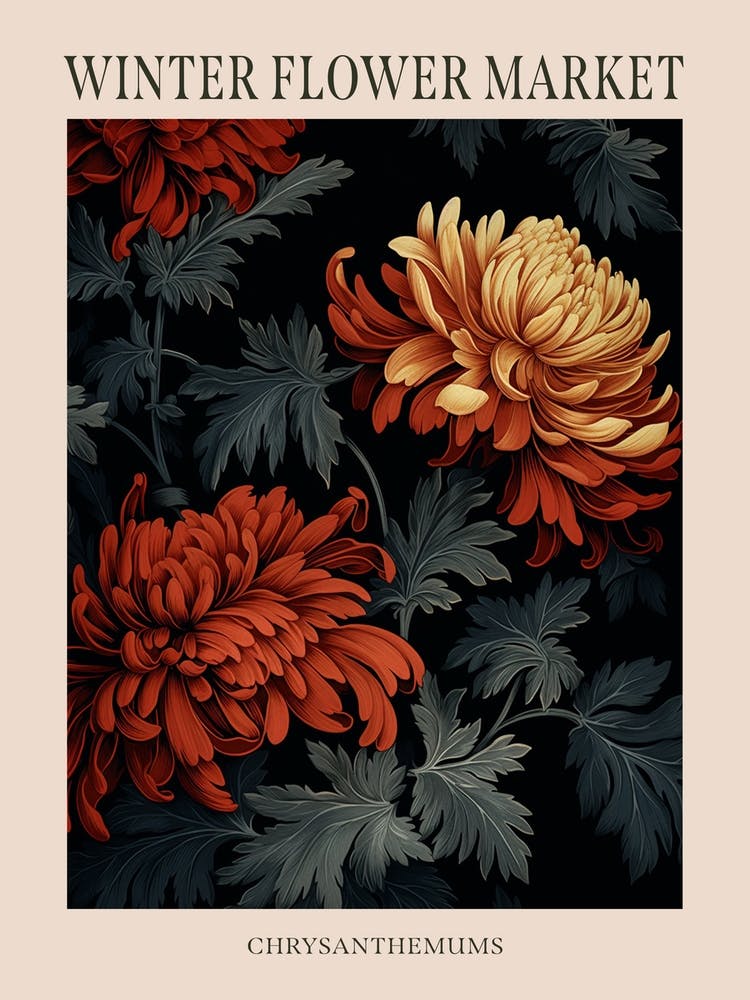 Chrysanthemums 7 Winter Flower Market Poster