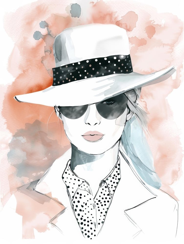 Watercolor Illustration Of A Woman In A Hat