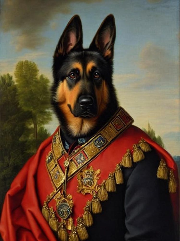 German Shepherd  Renaissance Portrait Oil Painting