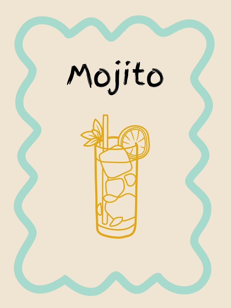 Mojito Doodle Poster Teal & Orange