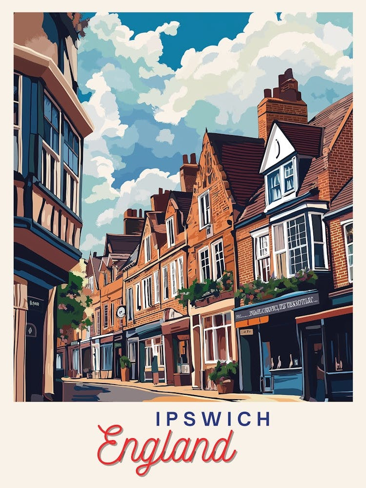 Ipswich England Travel Poster