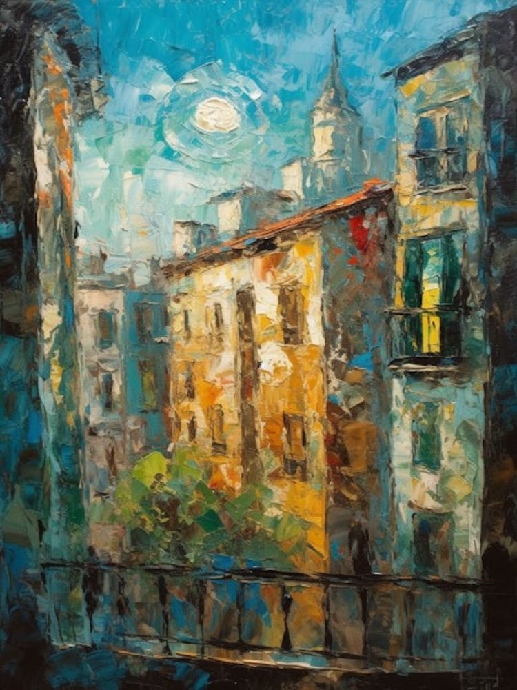 Window View Of Barcelona In The Style Of Expressionism 1
