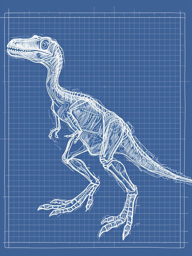 Velociraptor Dinosaur Blue Print Inspired 2