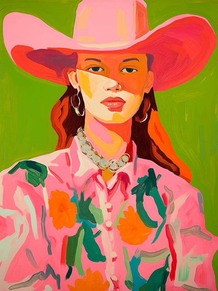 Neon Pop Colourful Cowgirl Portrait