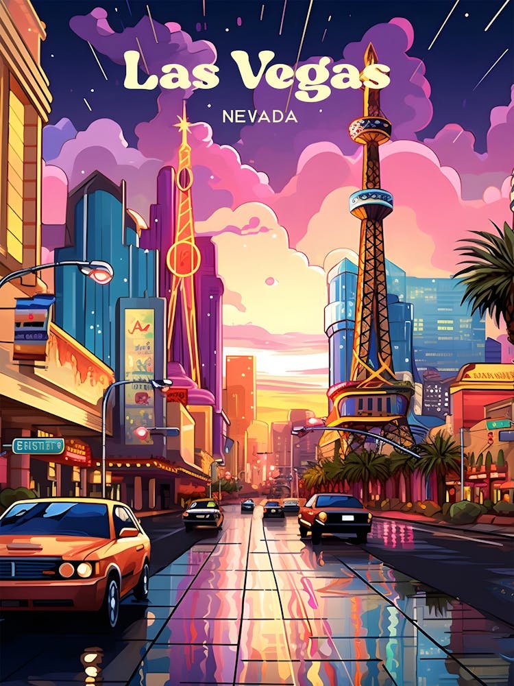 Las Vegas Nevada Night Time Travel Illustration