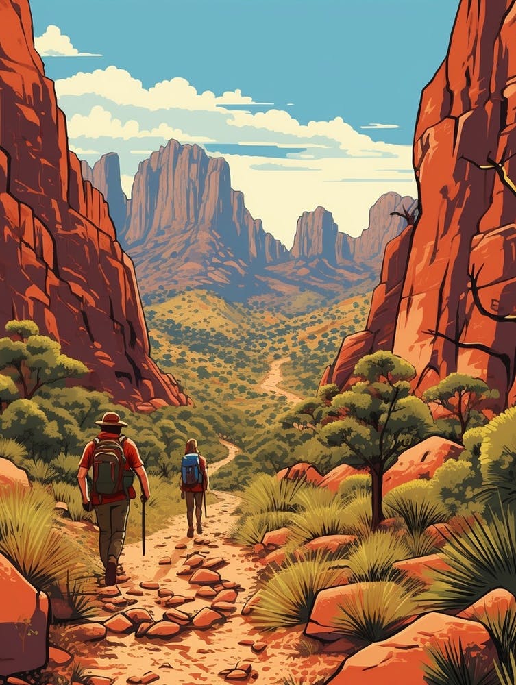 Larapinta Trail Australia Vintage Travel Illustration