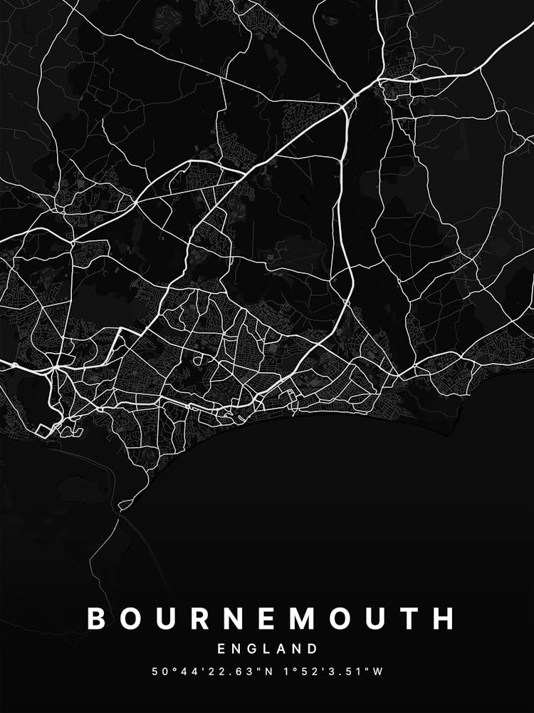 Bournemouth England Black Map