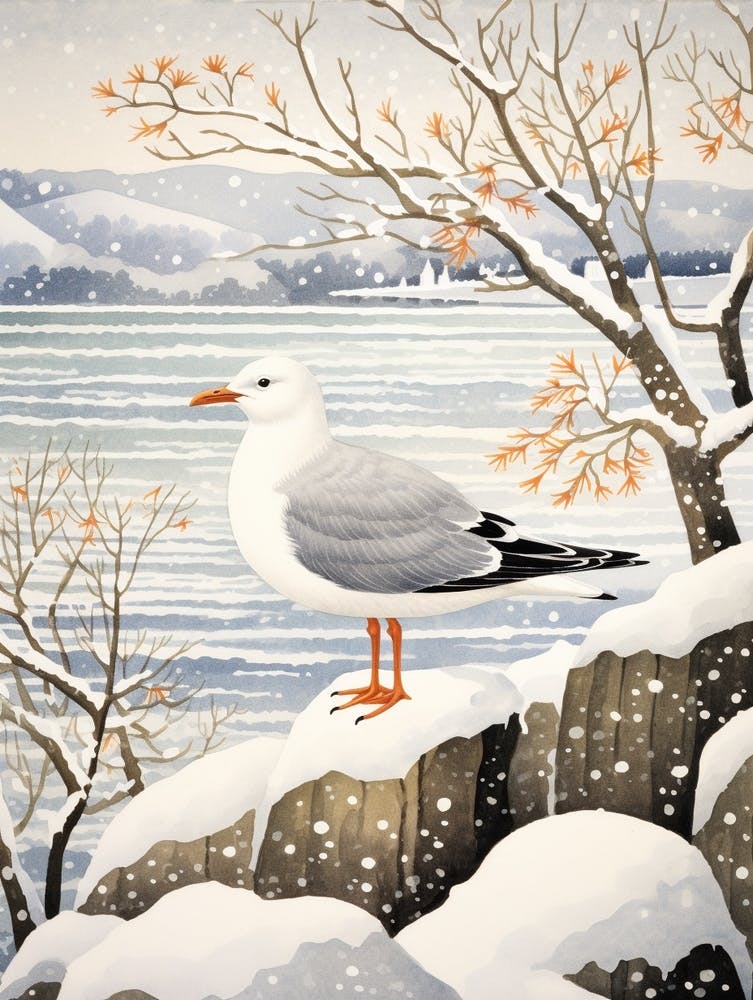 Winter Vogelgemälde Möwe 3