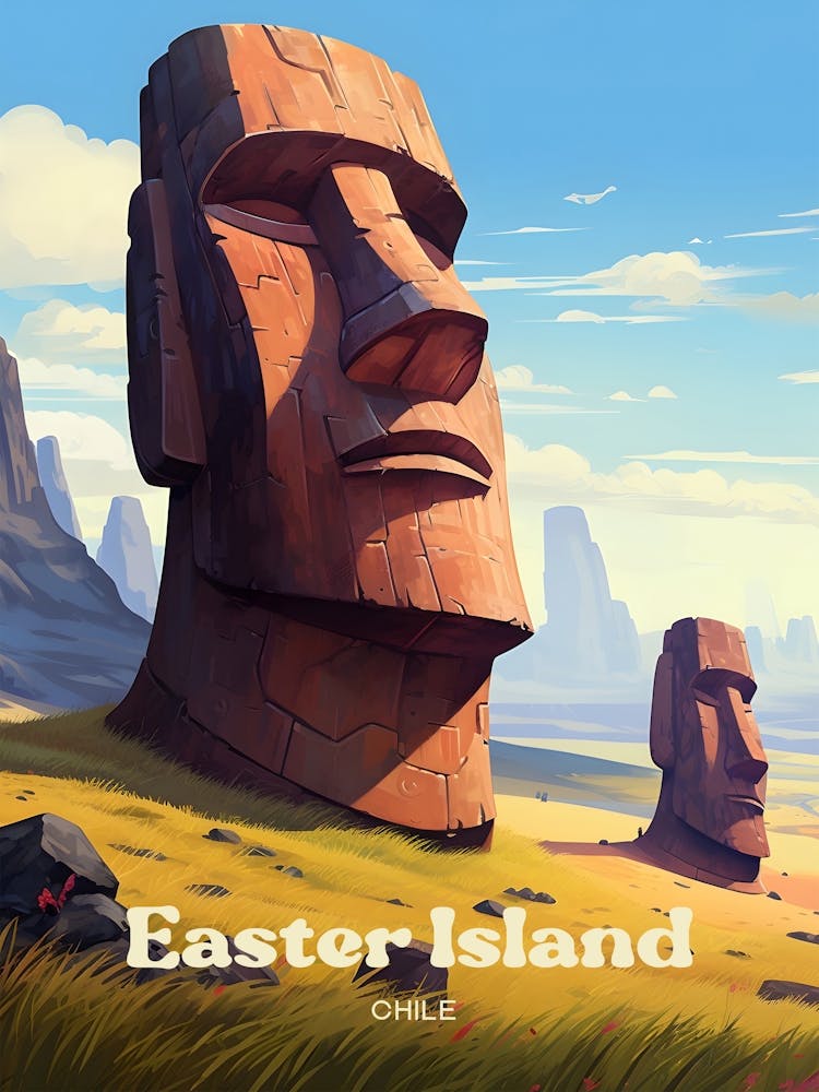 Easter Island Chile Statues Travel Art