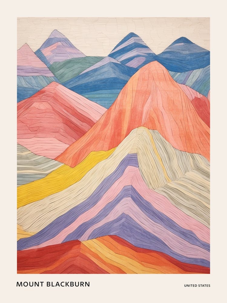 Mount Blackburn United States Colourful Mountain Illustration Poster