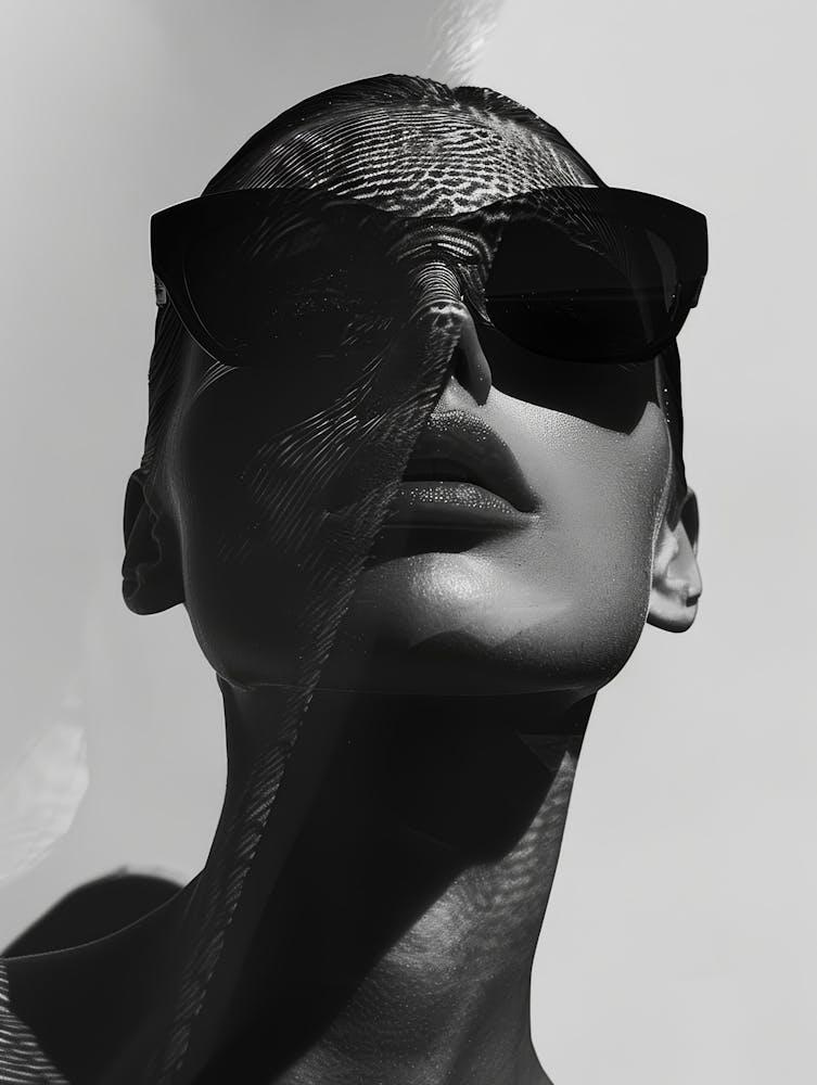 Schwarz-Weiß-Porträt einer Frau mit Sonnenbrille