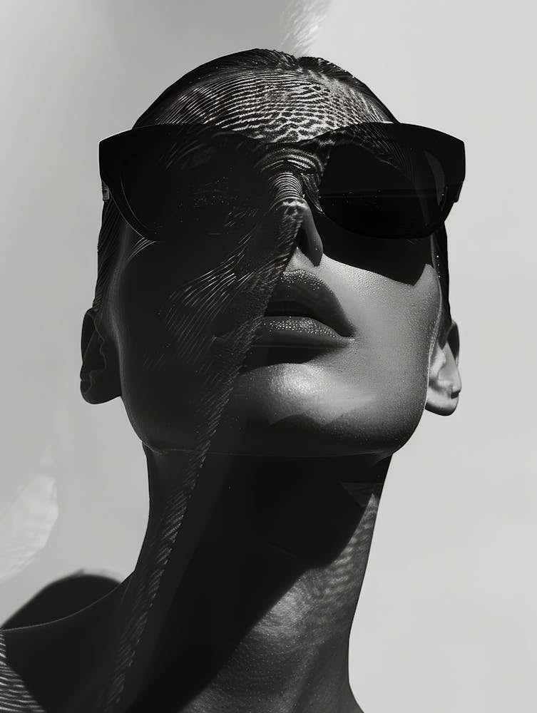 Black And White Portrait Of A Woman Wearing Sunglasses