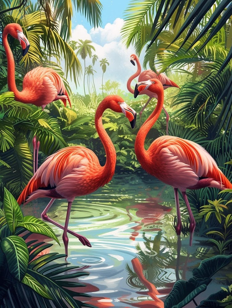 Greater Flamingo Las Coloradas Mexico Tropical Illustration 7