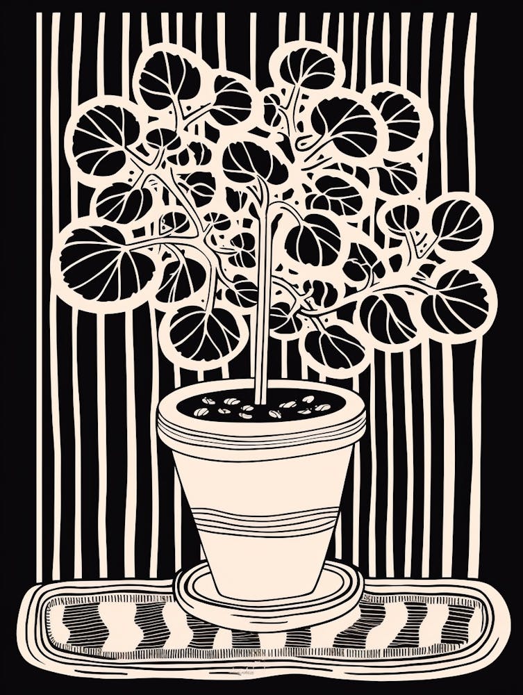 B&W Plant Illustration Chinese Money Plant 1
