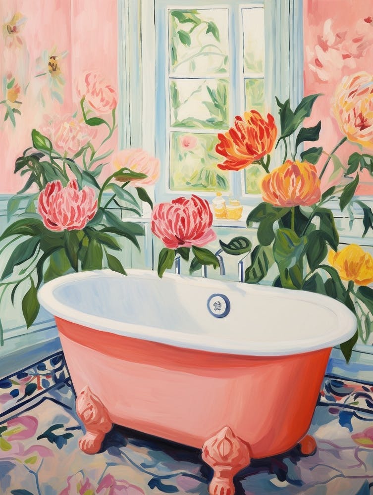 A Bathtube Full Of Peony In A Bathroom 3