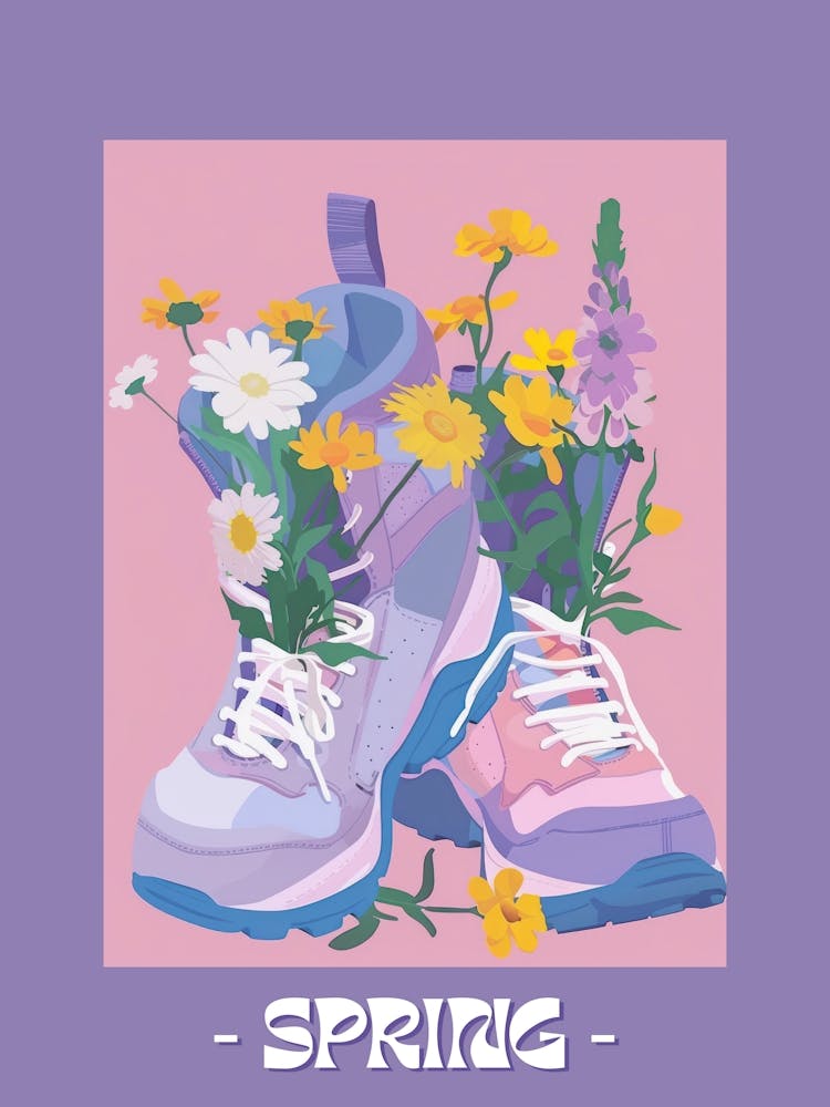 Frühlingsposter Retro-Sneakers mit Blumen 90er 3