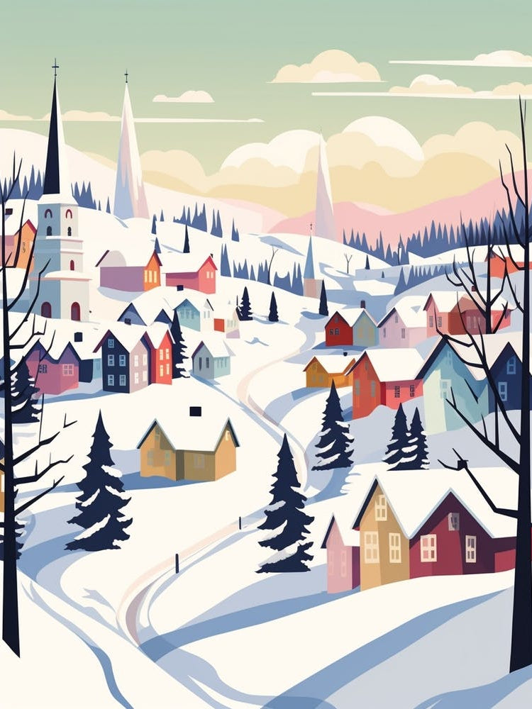 Vintage Winter Travel Illustration Kiruna Sweden 3