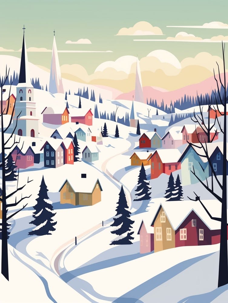 Vintage Winter Travel Illustration Kiruna Sweden 3