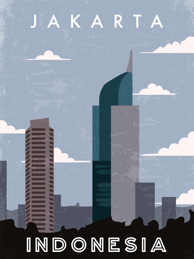 Jakarta, Indonesia — Retro travel minimalist poster